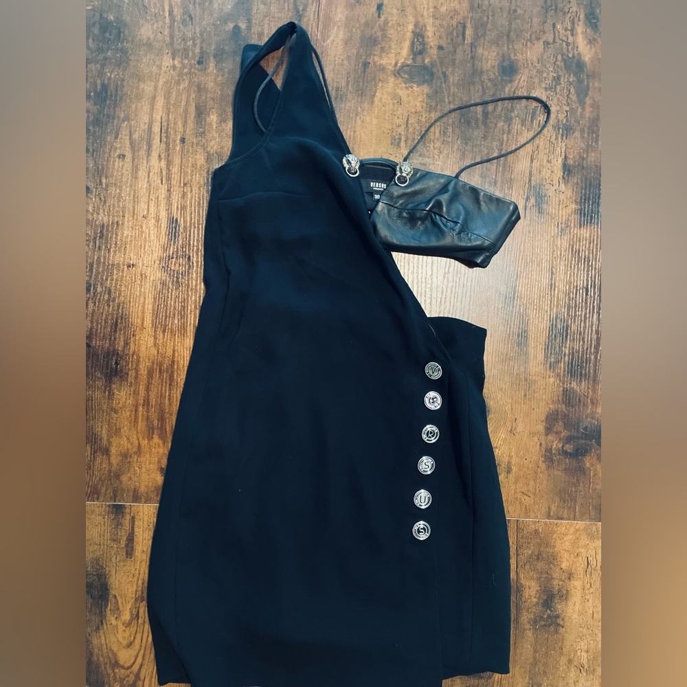 Versus Versace Black One Shoulder Dress with Button Accents